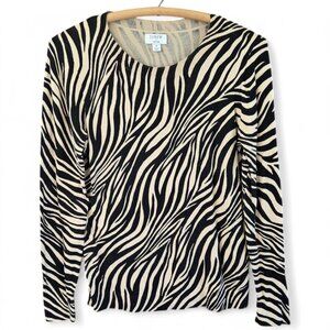 J. Crew Factory Zebra Print Crewneck Sweater in Black and Cream